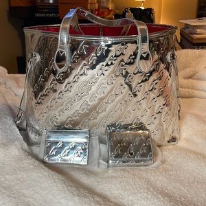 Glam-aholic silver tote bag, wallet and cardholder